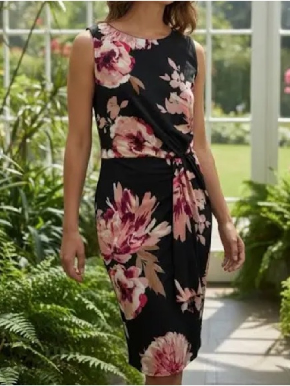 White House Black Market Black Floral Midi Dress size medium
